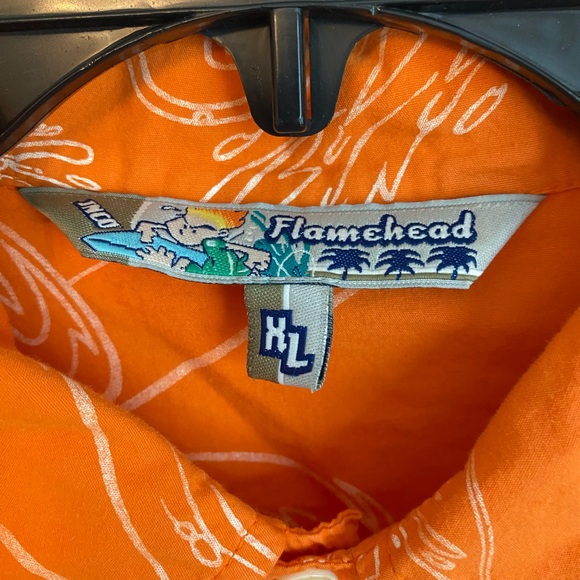 Vintage JNCO Flamehead Button Up Orange Hawaiian Size XL Shirt 100% cotton - Picture 2 of 5